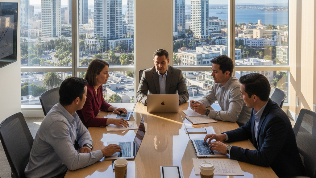 A professional real estate team in a modern office